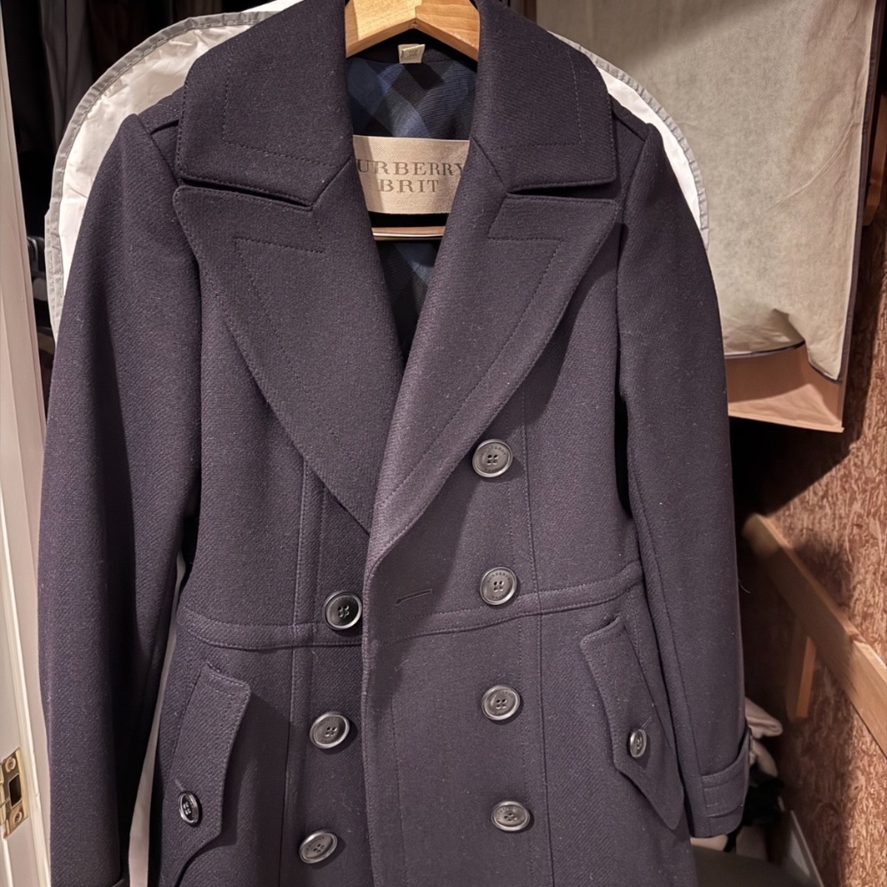 NWOT Burberry Brit Newmont Double-Breasted Wool-Cashmere Peacoat, size 4 - Picture 3 of 8